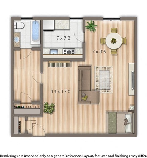 Floor plan for studio, 1 bath, 480 sqft